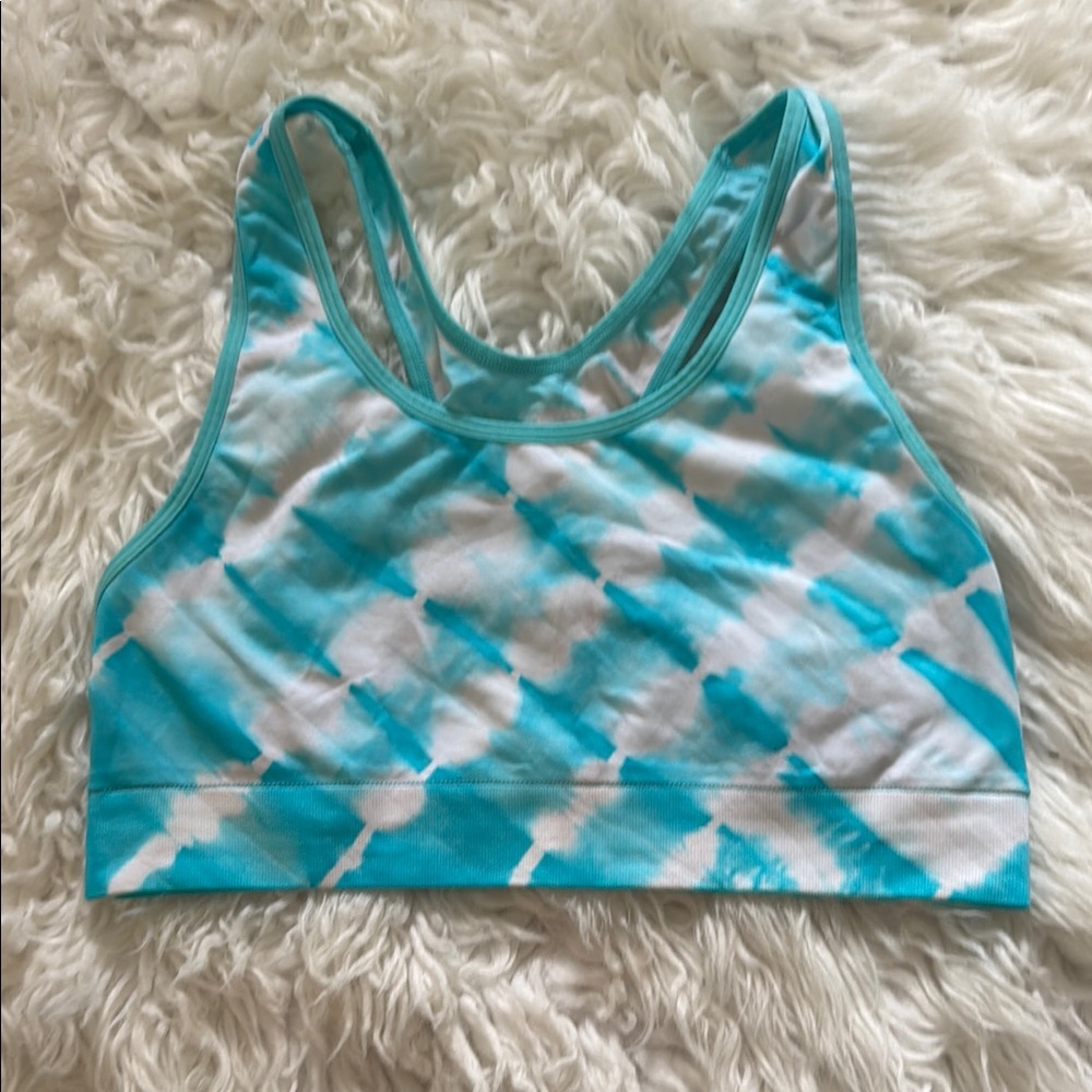 Blue and White Tie-Dye Sports Bra
